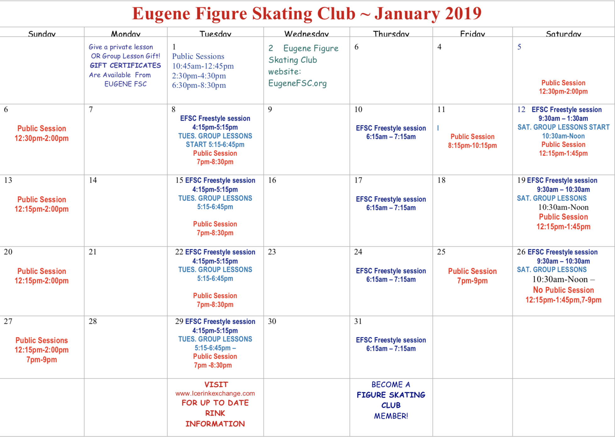 january 2019 calendar
