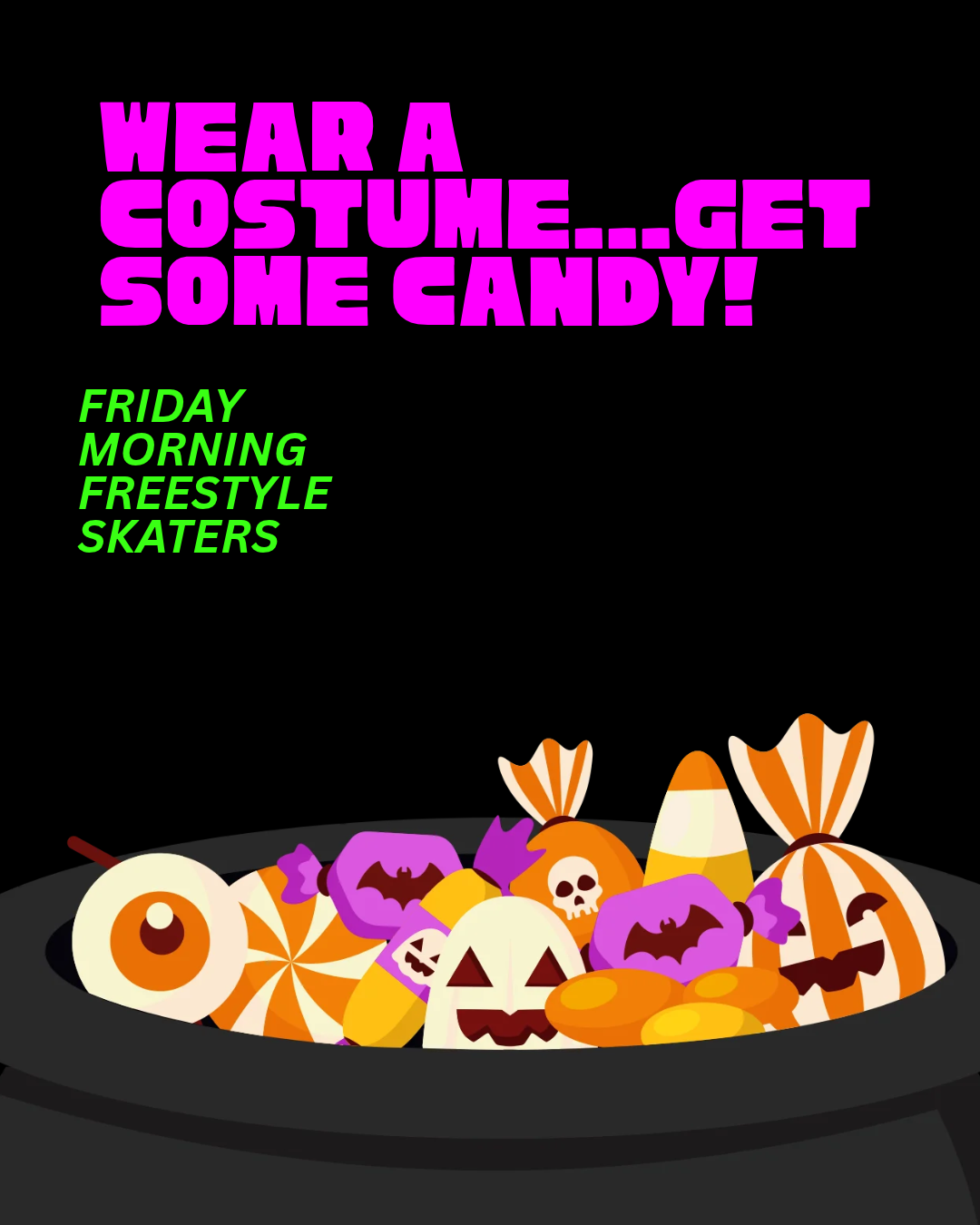Friday morning (10/30) skaters – get your costumes ready for some early morning fun! (no masks or loose decorations that could fall off on the ice)